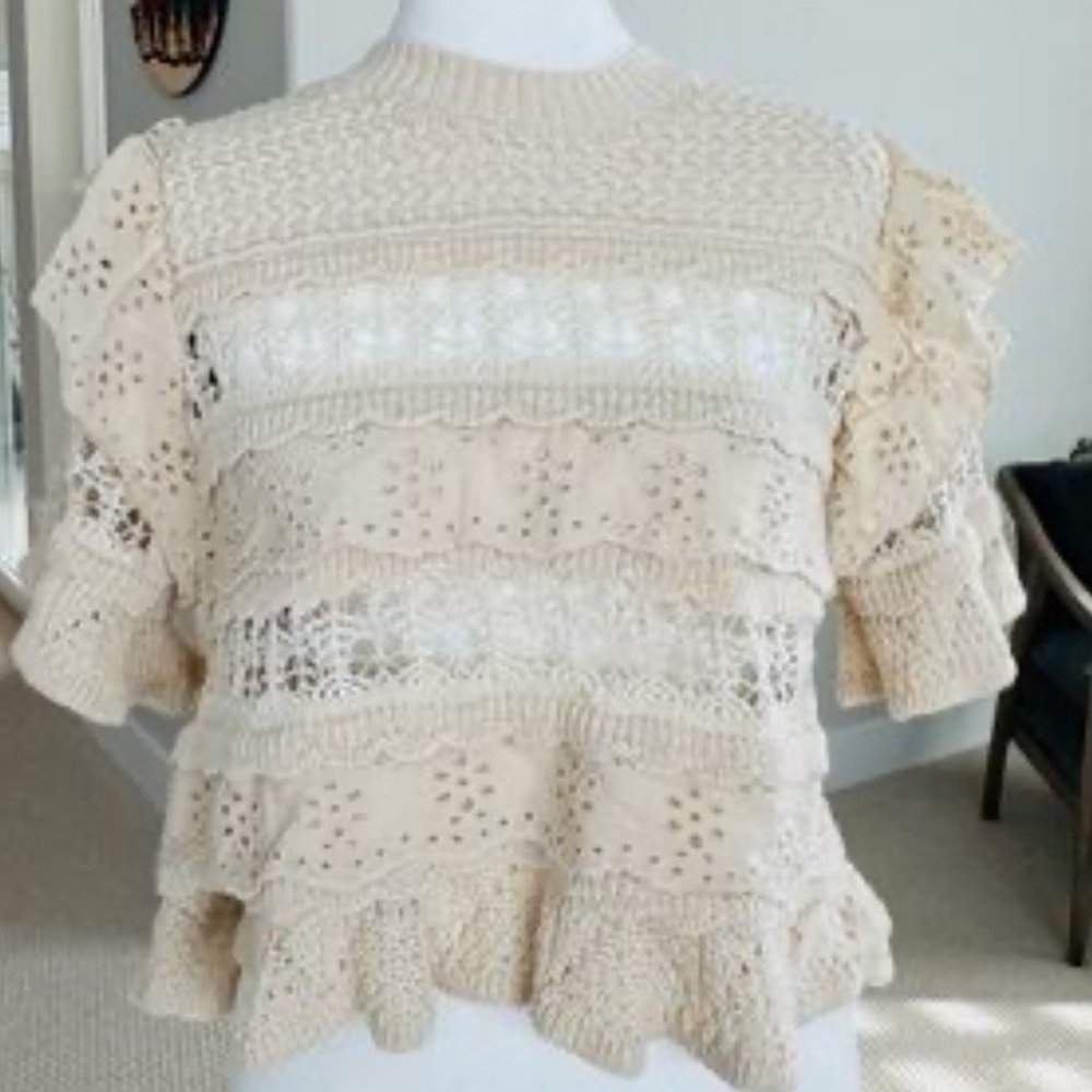 Zara Cream Lace  Sweater size medium crop
